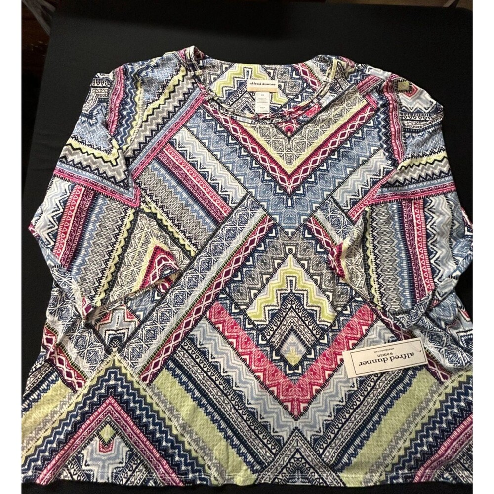 NWT Alfred Dunner 3X Stretch 3/4 Sleeve Beaded Neck Blouse Top Knit Shirt